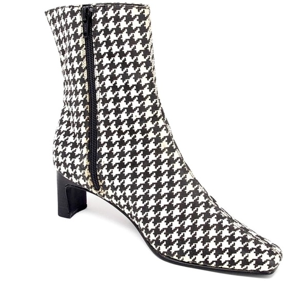 BLACK/WHITE HOUNDSTOOTH Square Toe Boots 6M Low Heel Side Zip Preppy Retro NWOT - Picture 9 of 13